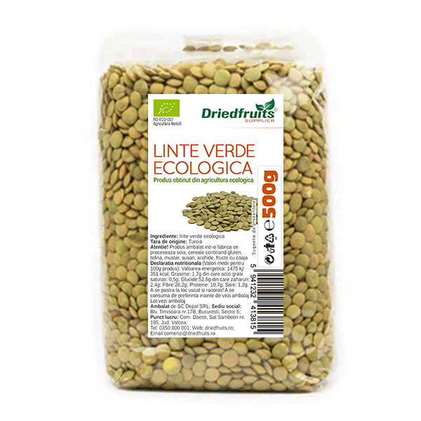 Linte verde BIO Driedfruits – 500 g Dried Fruits Cereale & Leguminoase & Seminte